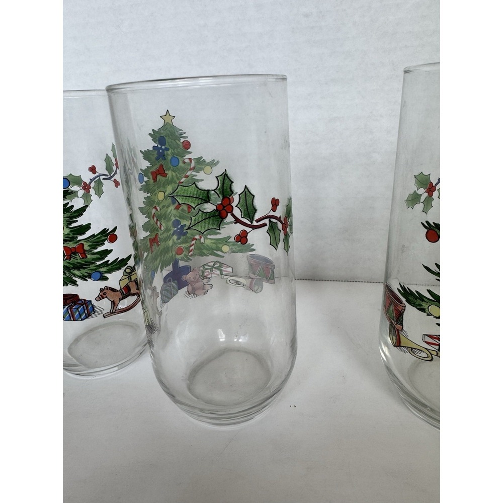 Set of 4 Glass Christmas Tree Tumblers Luminarc Holiday Tablescape Drinkware - Picture 2 of 4